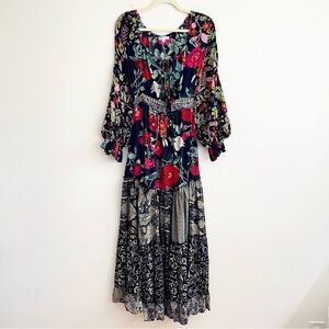 Karma Highway maxi dress long sleeve balloon tiered belted Gypsy boho festival